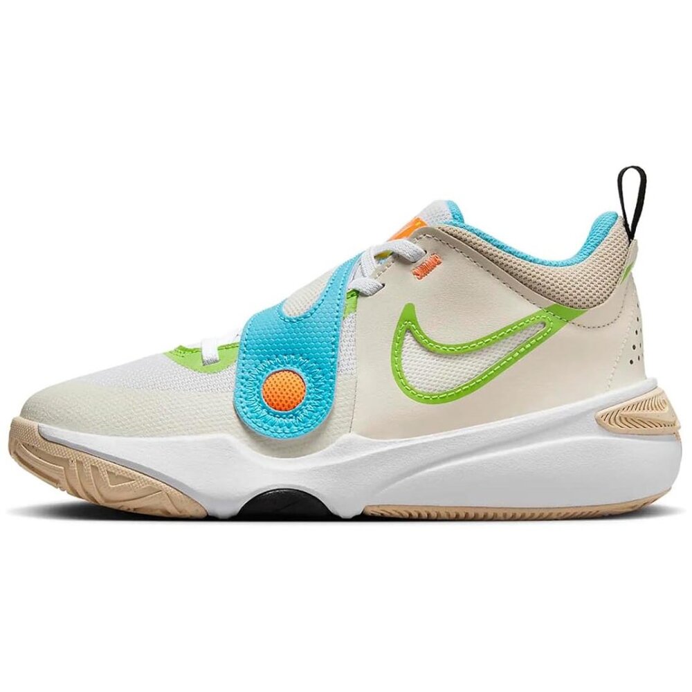 Nike Team Hustle D 11 Big Kids' Basketball Shoes Ivory/Green/Aqua/Orange, 6.5